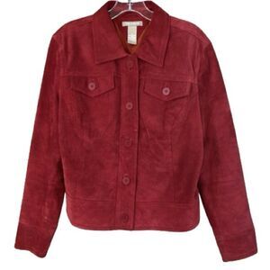 VTG Fieldgear Suede Leather Button Brick Red Western Boho Blazer Jacket Size L